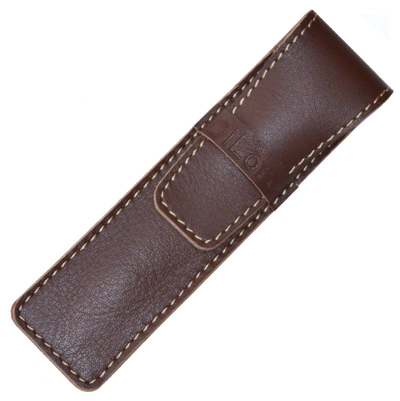 DiLoro Full Grain Leather Single Pen or Pencil Case Holder for Fountain Ballpoint Rollerball Reddish Brown - Image 1